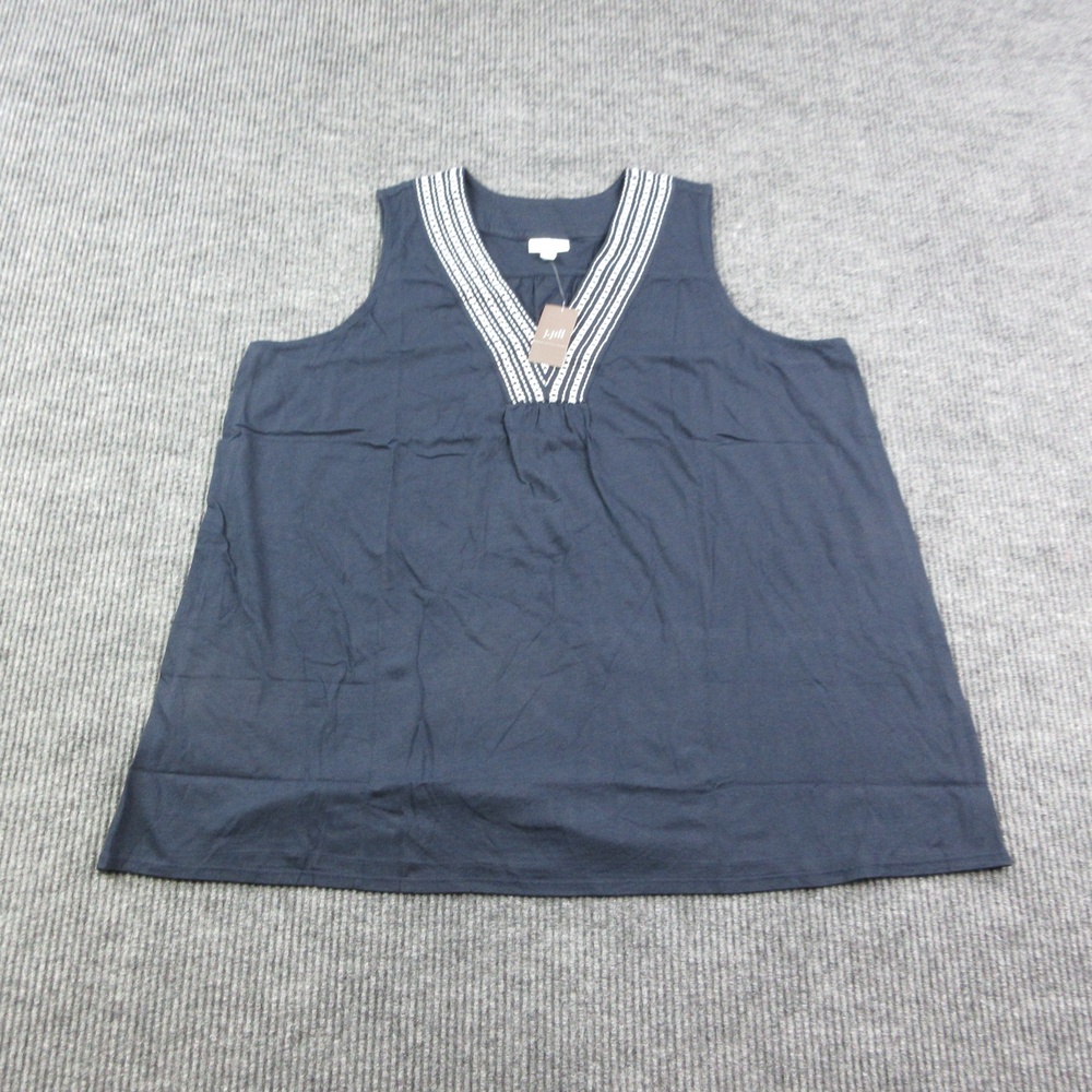 J. Jill Tank Womens 2X Blue Tunic V-Neck Embroidered Cotton Modal Casual NWT